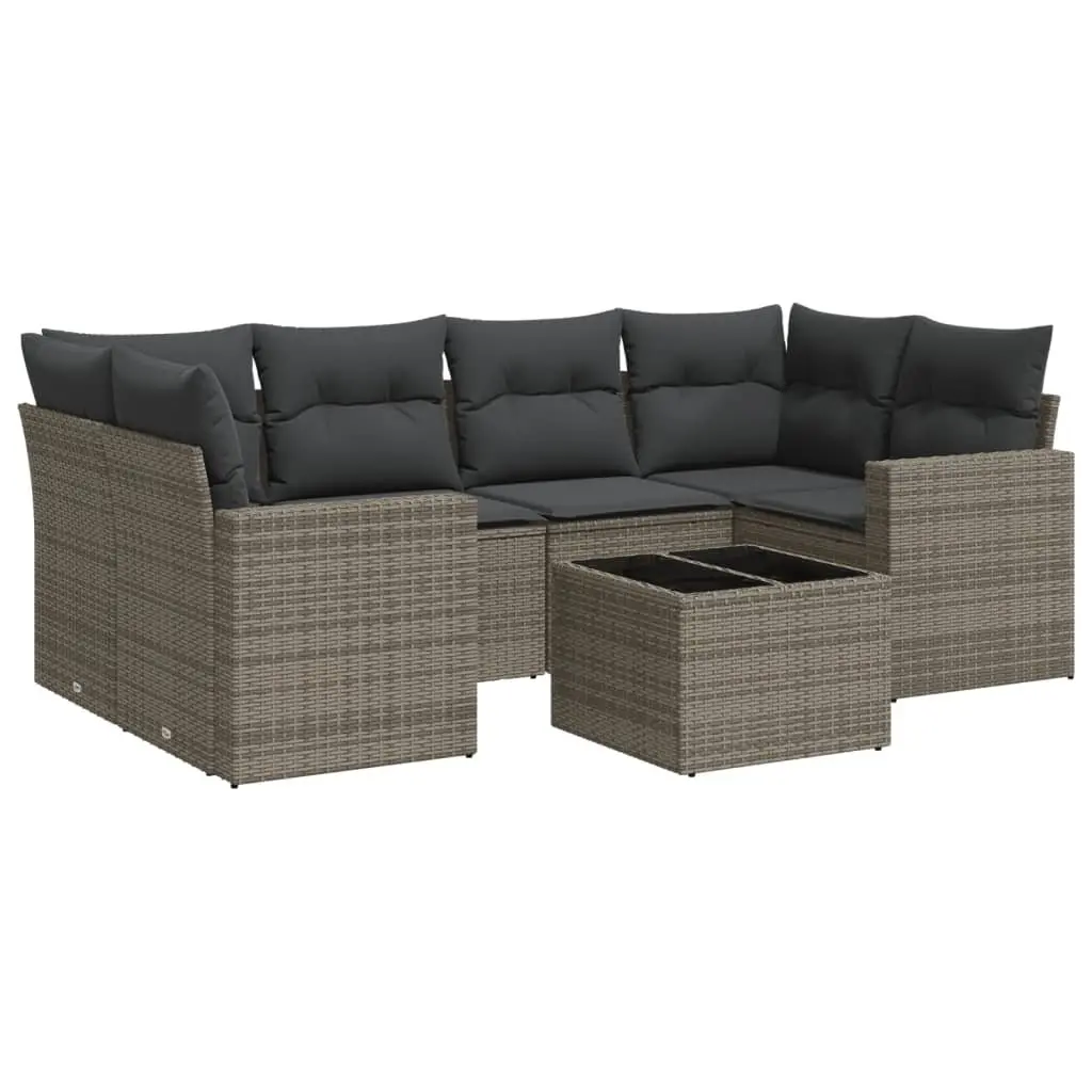 7 Piece Modular Outdoor Sofa Set Grey Poly Rattan Patio Furniture with Cushions