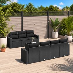 Black Garden Sofa Set - 8 Pieces with Cushions and Table