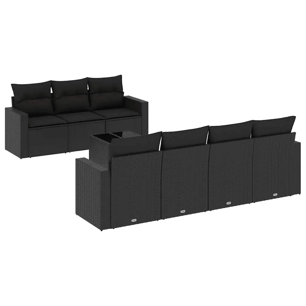 Garden Sofa Set 8 Piece Outdoor Furniture Black Poly Rattan Patio
