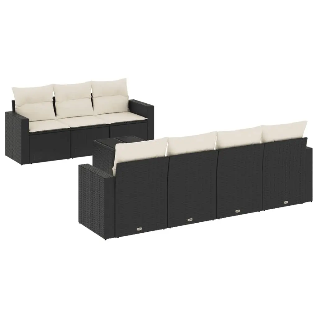 Garden Sofa Set 8 Piece Outdoor Furniture Black Poly Rattan with Cushions and