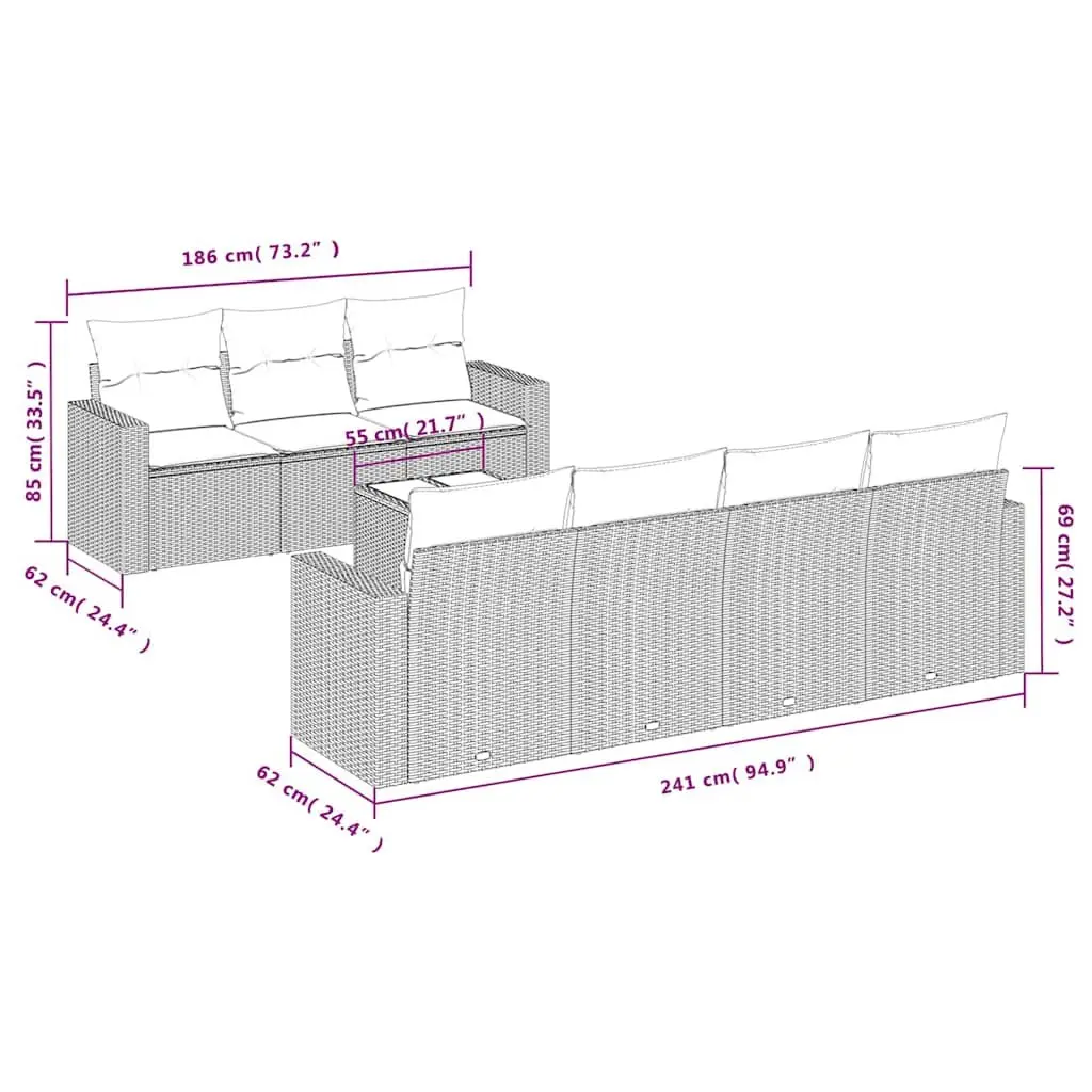 Garden Sofa Set 8 Piece Grey Poly Rattan