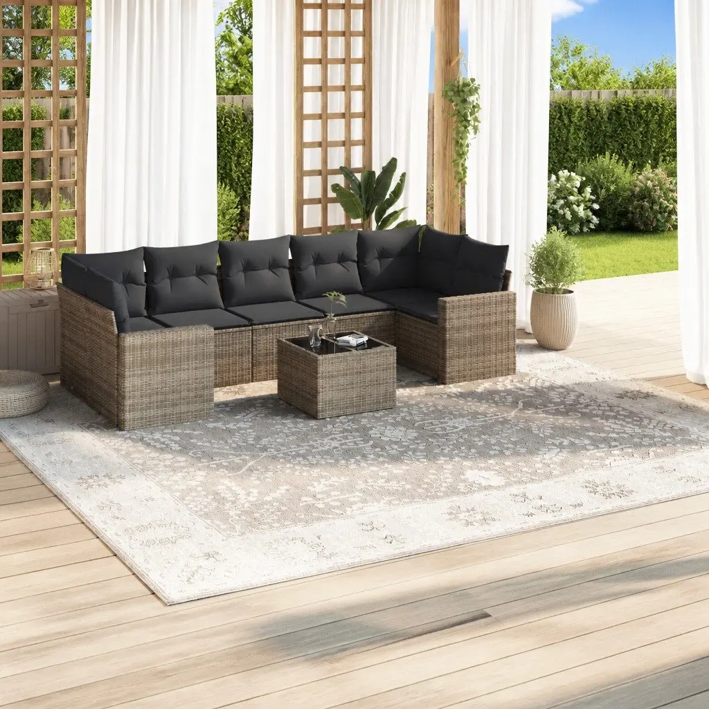 Garden Sofa Set 8 Piece Outdoor Furniture Grey Poly Rattan Modular Patio Seating