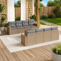 Garden Sofa Set 9 Piece Outdoor Furniture Patio Beige Poly Rattan Modular