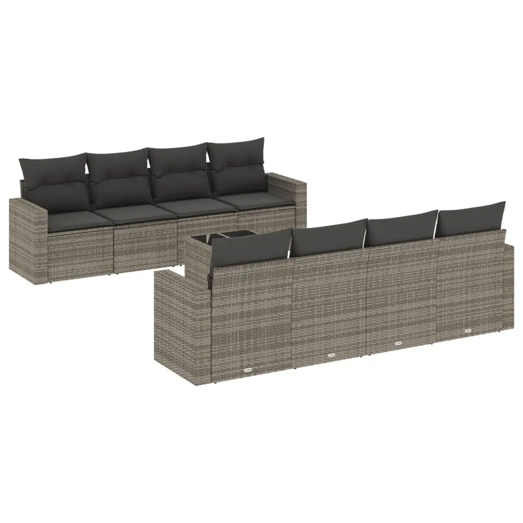 Garden Sofa Set 9 Piece Outdoor Furniture Patio Sectional Grey with Cushions