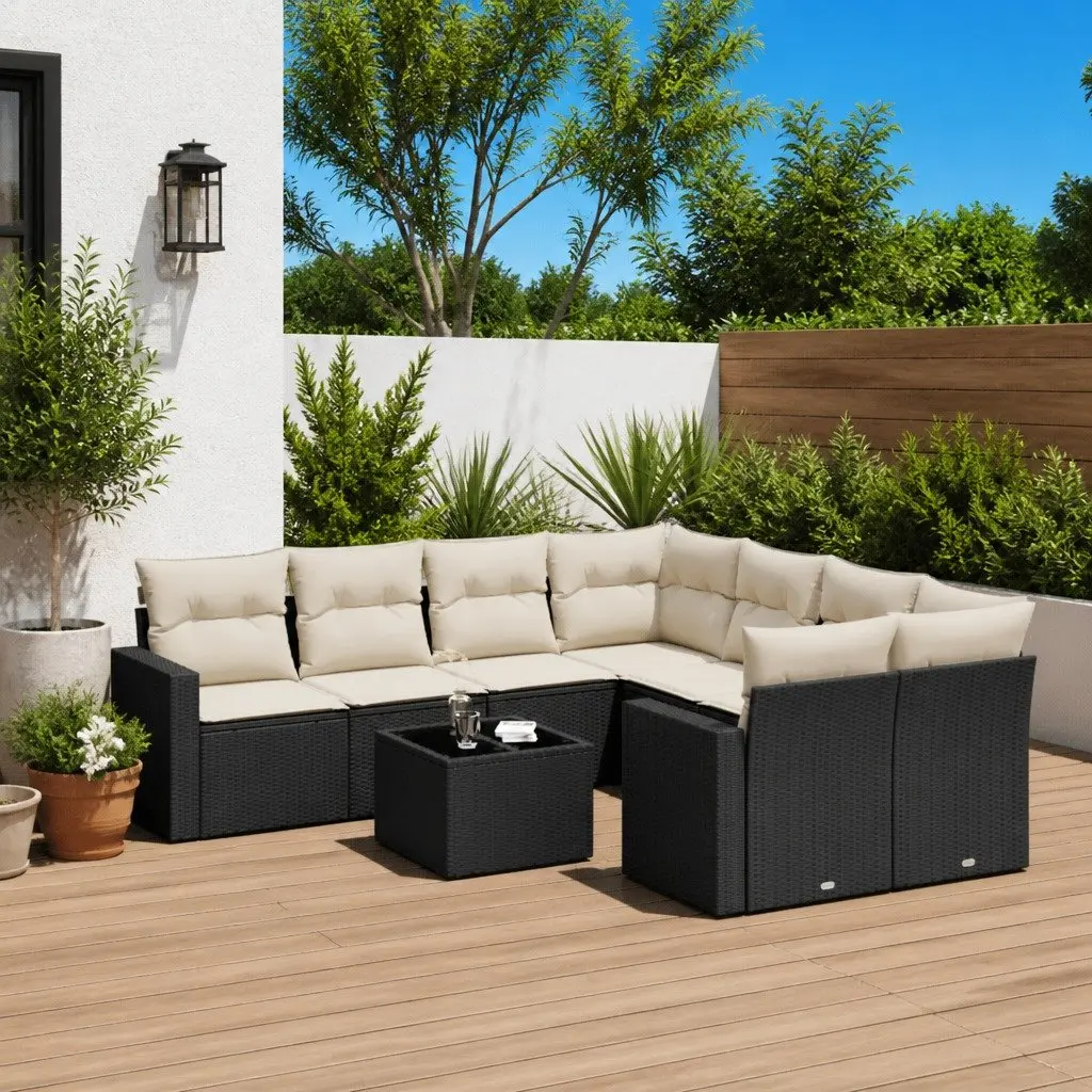 Garden Sofa Set Outdoor Furniture Modular 9 Piece Black with Cushions