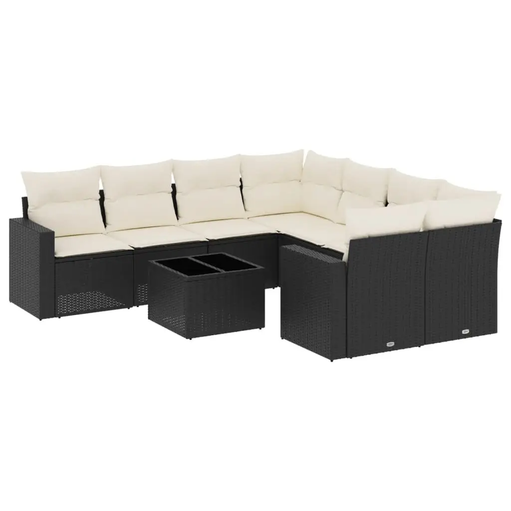 Garden Sofa Set Outdoor Furniture Modular 9 Piece Black with Cushions