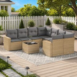 9 Piece Modular Garden Sofa Set with Cushions and Glass
