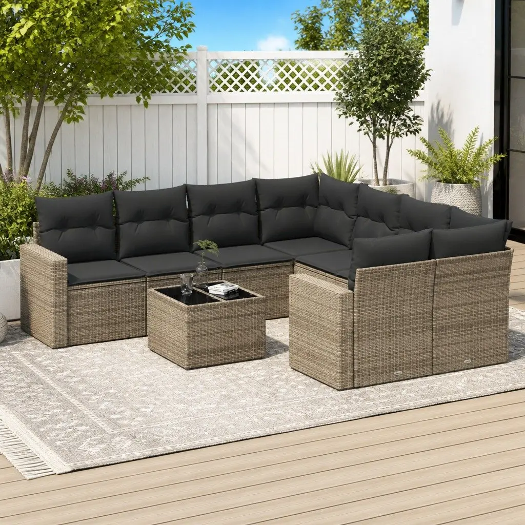 Garden Sofa Set Outdoor Furniture 9 Piece Grey with Cushions