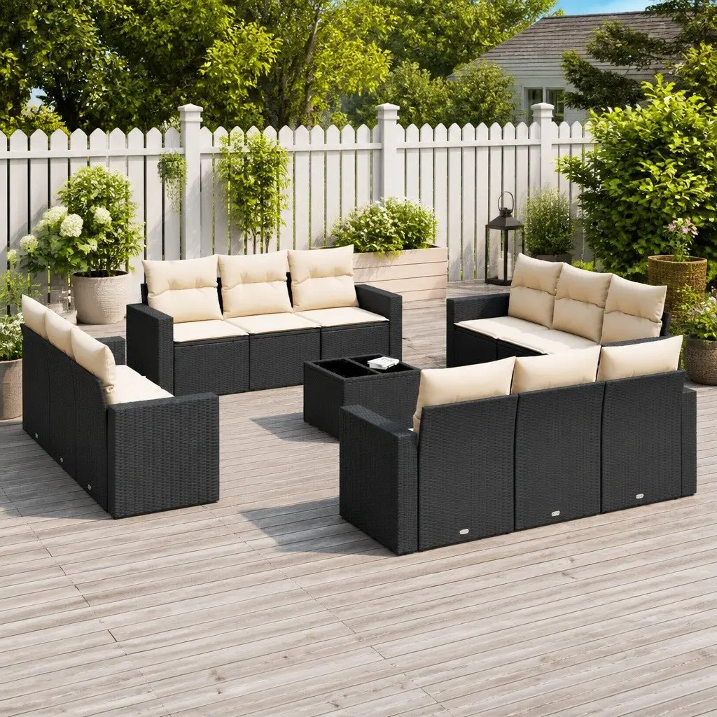 Garden Sofa Set Outdoor Furniture 13 Piece Black Poly Rattan Modular Patio