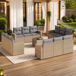 Durable 13-Piece Garden Sofa Set - Beige PE Rattan