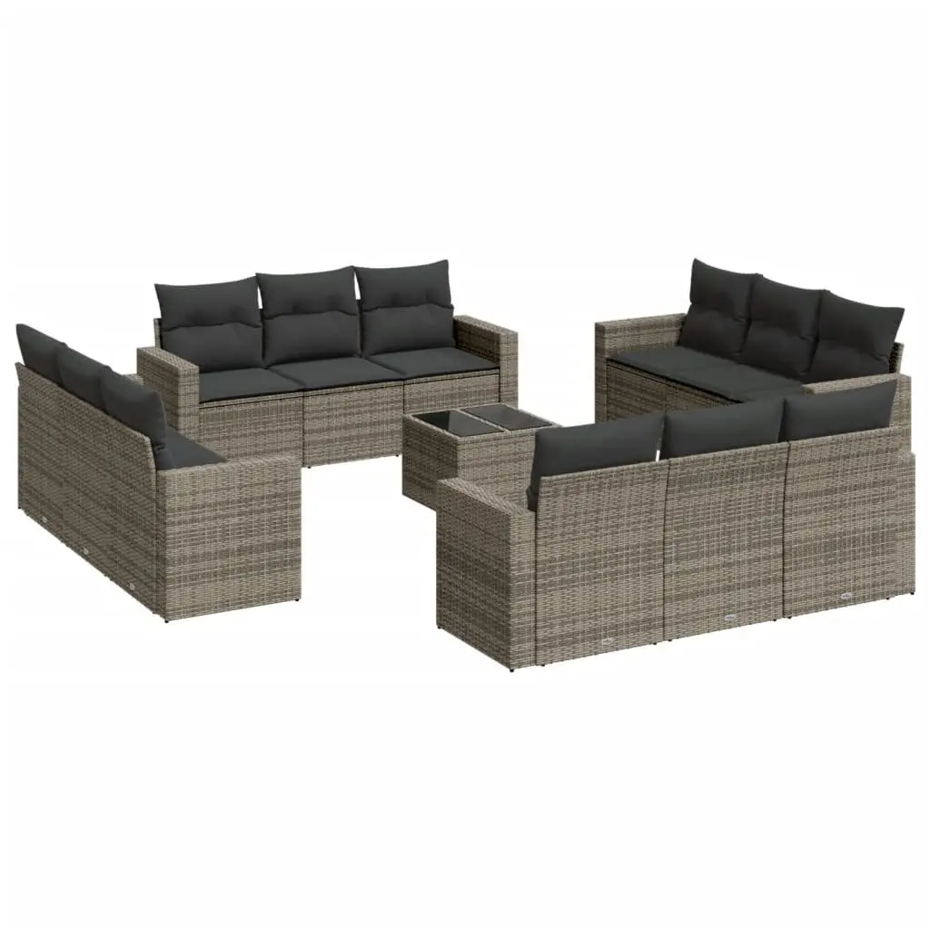 Garden Sofa Set 13 Piece Outdoor Furniture Grey Poly Rattan with Cushions Patio