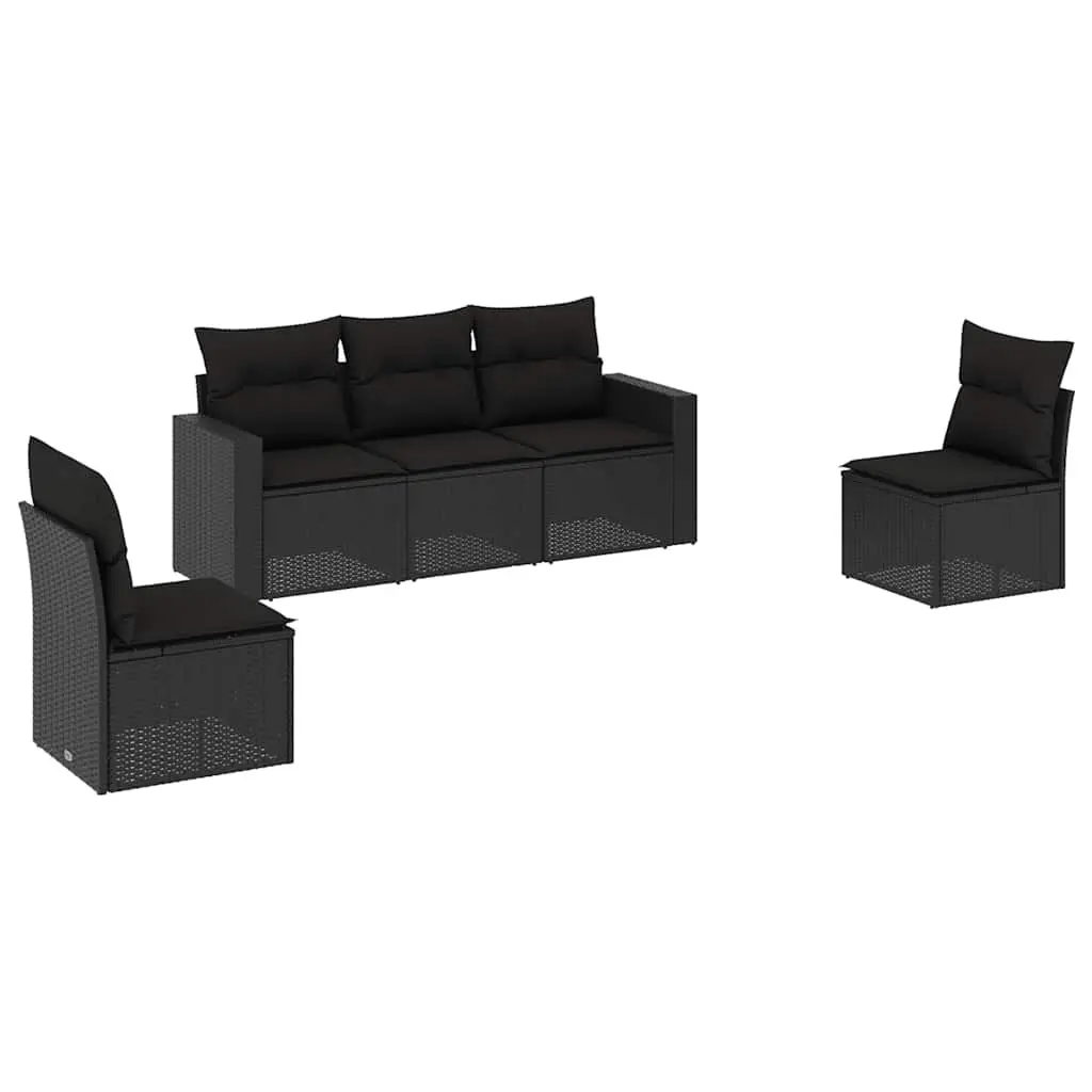 5 Piece Garden Sofa Set Outdoor Patio Furniture Black Poly Rattan