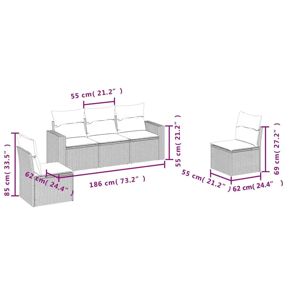 5 Piece Garden Sofa Set Outdoor Patio Furniture Black Poly Rattan