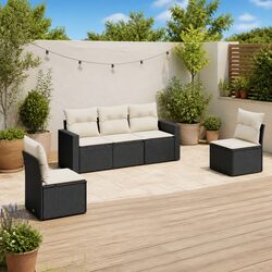 5 Piece Black Garden Sofa Set - PE Rattan and Cushions Included