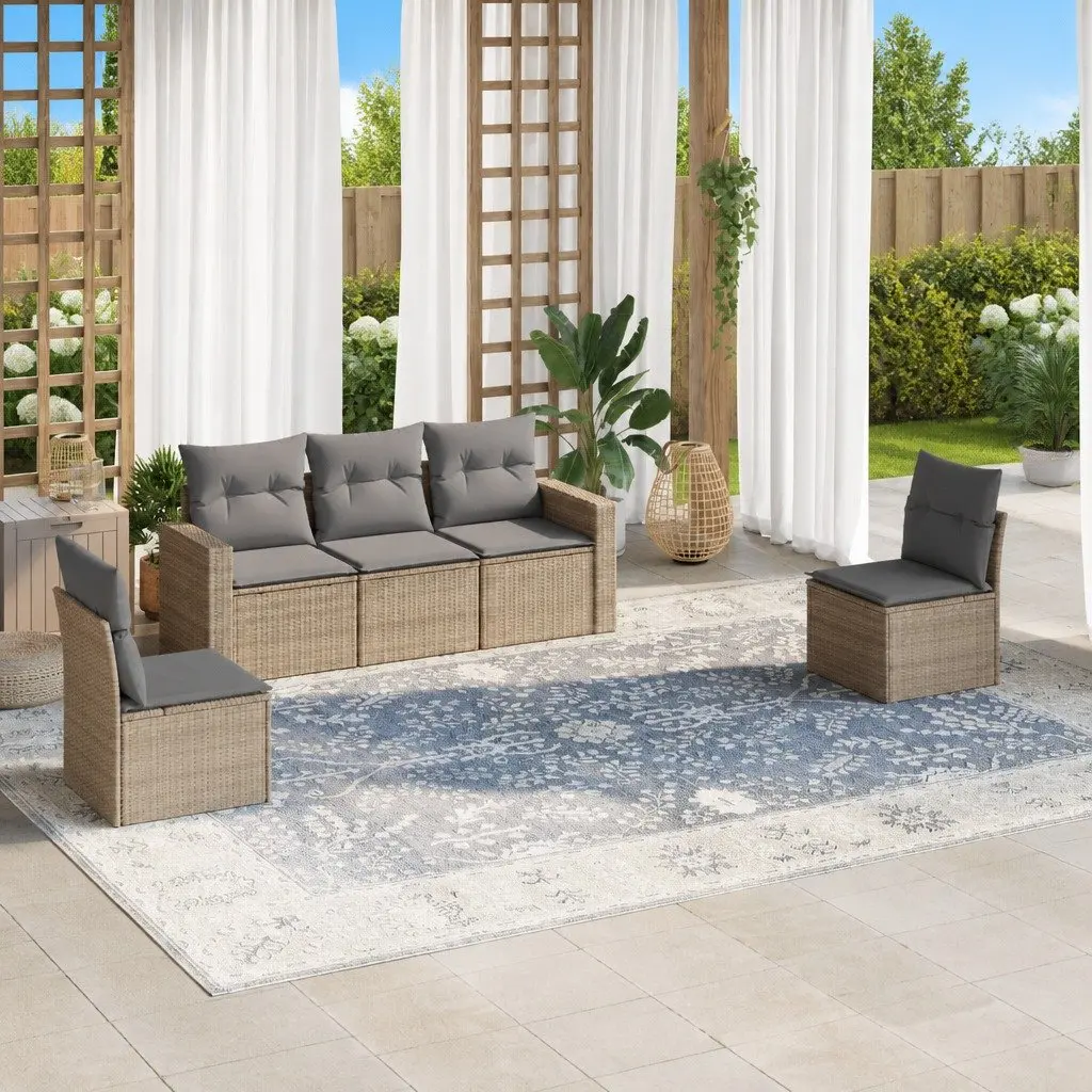 Garden Sofa Set Outdoor Furniture 5 Piece Modular Patio Sectional with Cushions Beige