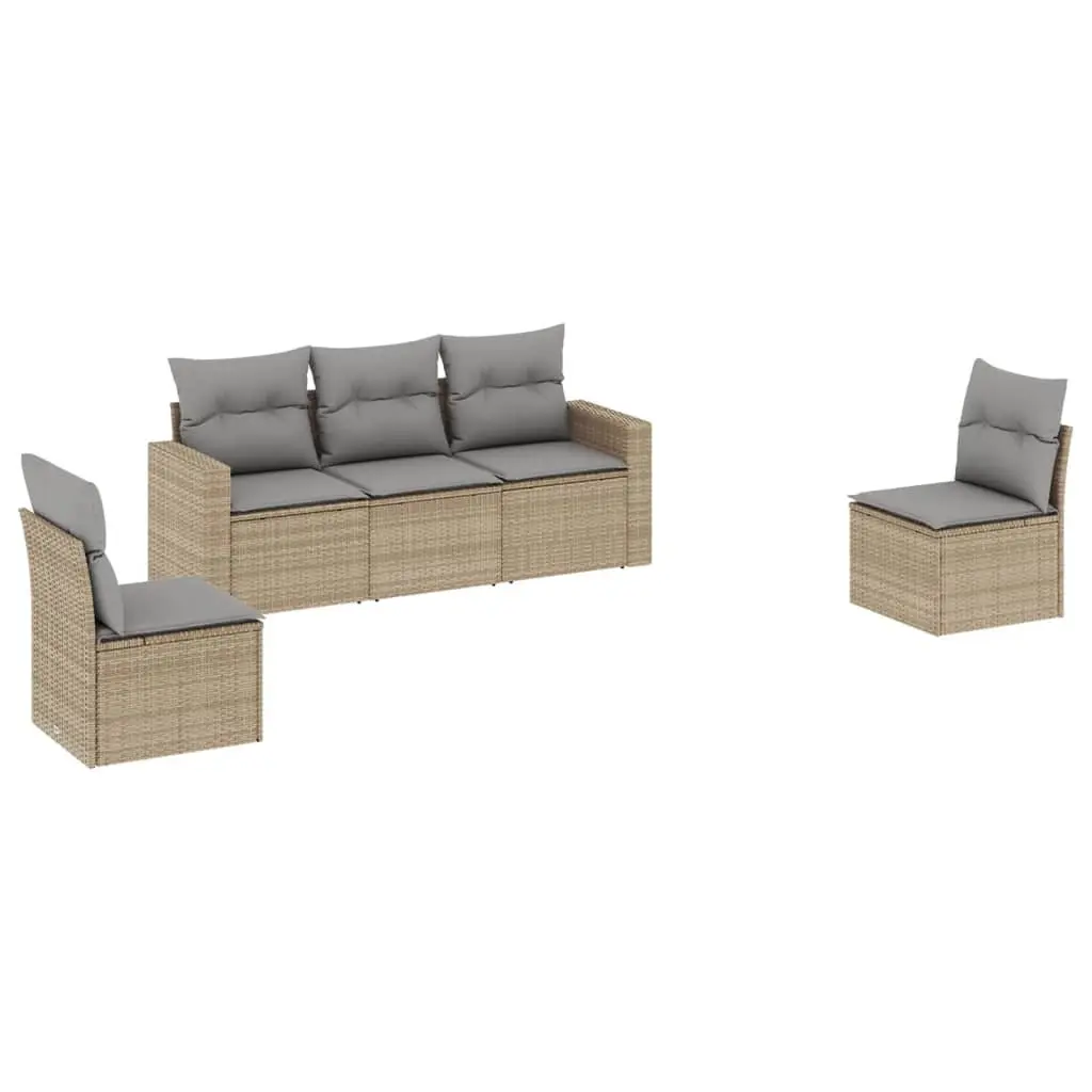 Garden Sofa Set Outdoor Furniture 5 Piece Modular Patio Sectional with Cushions Beige