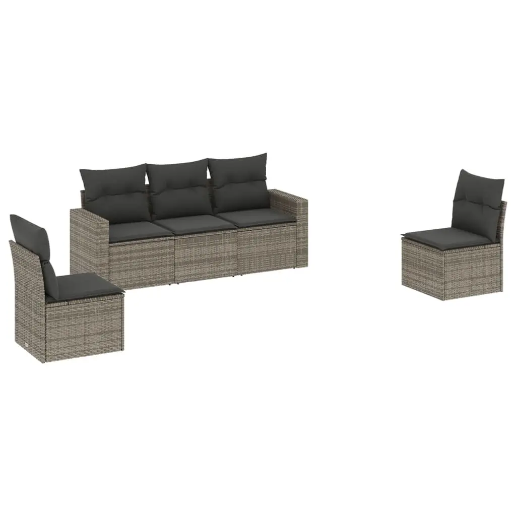 Garden Sofa Set 5 Piece Outdoor Furniture Grey Poly Rattan Patio Lounge with