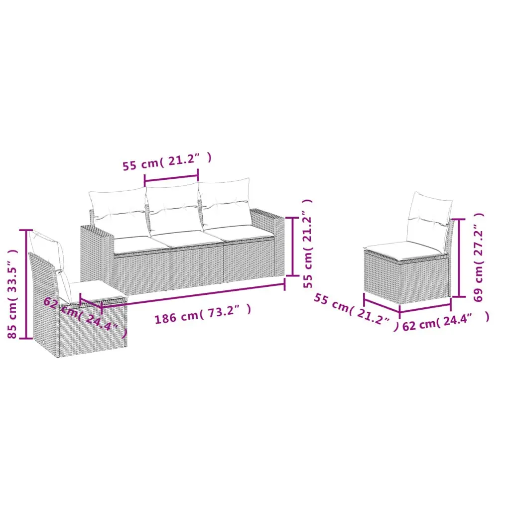 Garden Sofa Set 5 Piece Outdoor Furniture Grey Poly Rattan Patio Lounge with