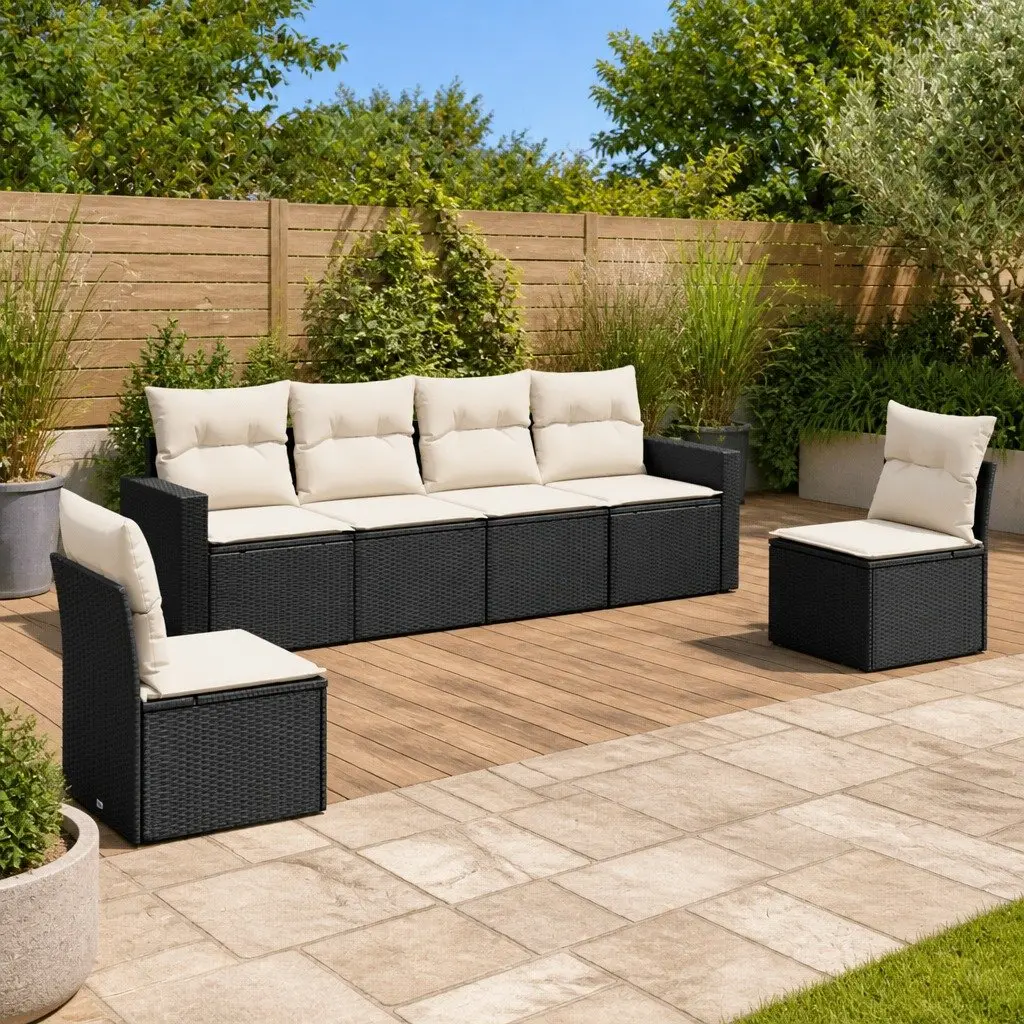 6 Piece Black Poly Rattan Garden Sofa Set