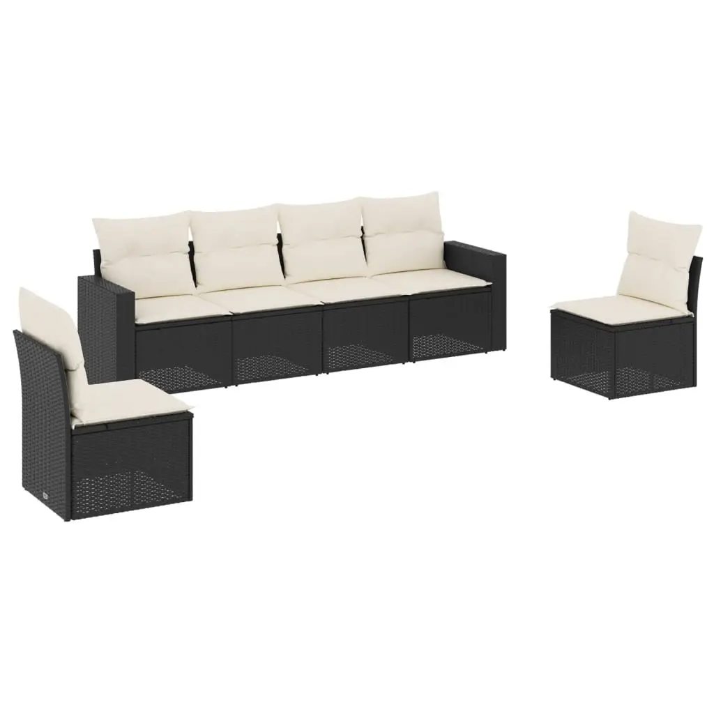 6 Piece Black Poly Rattan Garden Sofa Set