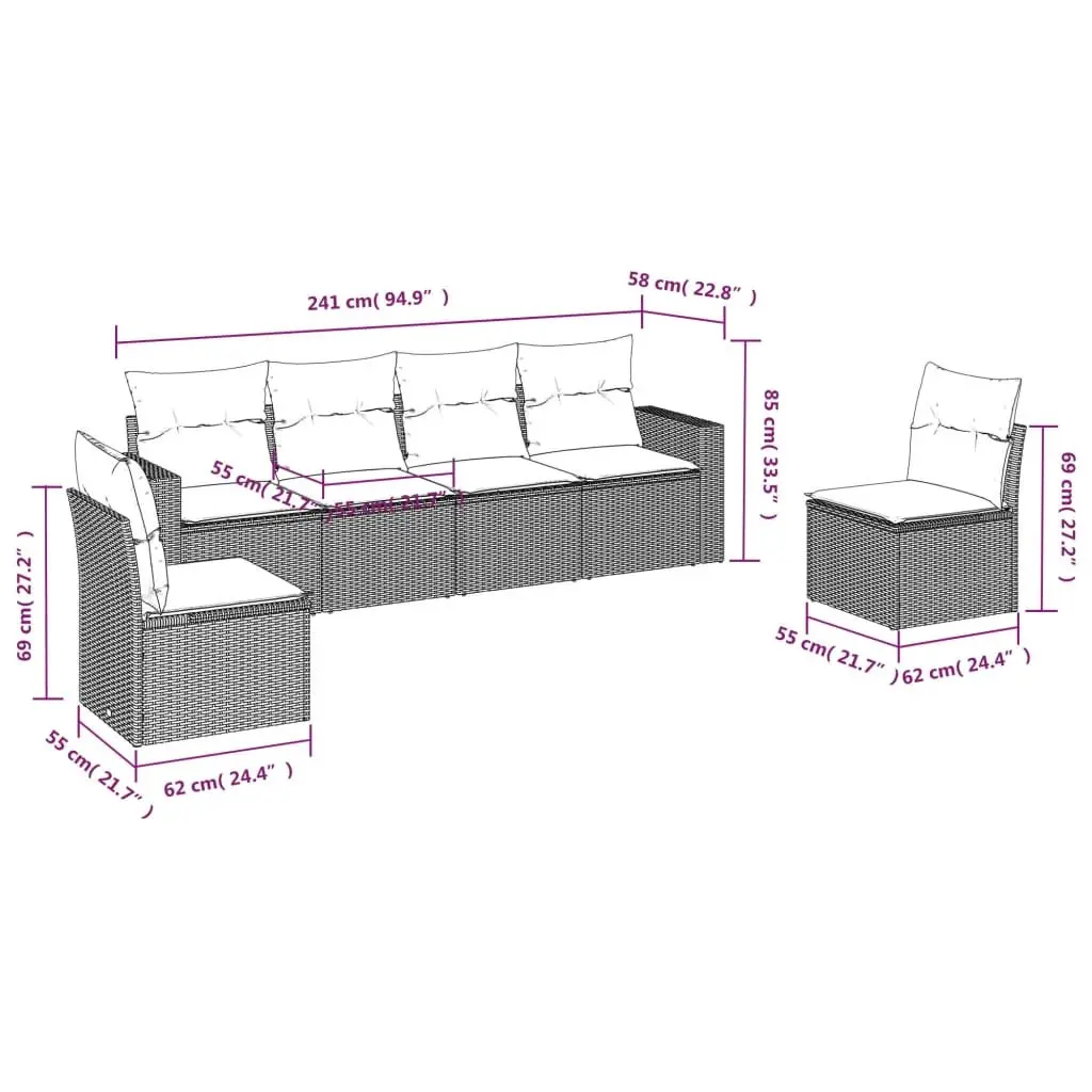 6 Piece Black Poly Rattan Garden Sofa Set
