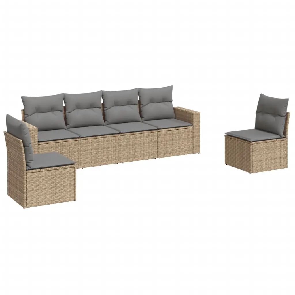Garden Sofa Set Outdoor Furniture 6 Piece Beige Poly Rattan Cushioned Seating