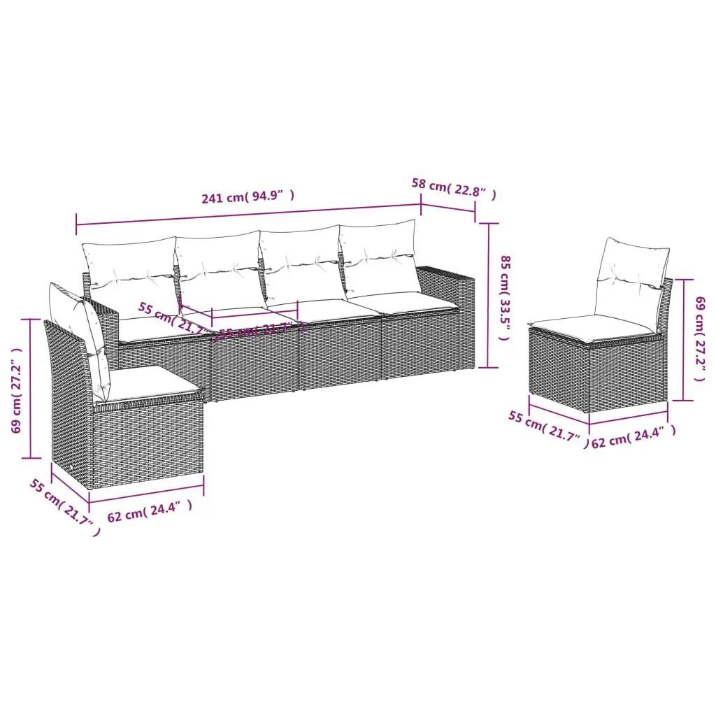 Garden Sofa Set Outdoor Furniture 6 Piece Beige Poly Rattan Cushioned Seating