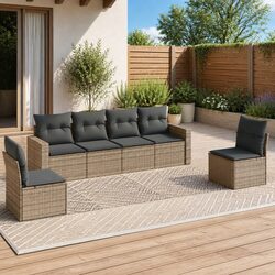 Grey Modular Garden Sofa Set - 6 Pieces with Cushions
