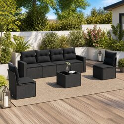 7 Piece Outdoor Patio Sofa Set: Black Poly Rattan Furniture