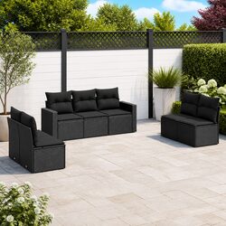 7 Piece Outdoor Sofa Set: Modular Black Poly Rattan Furniture
