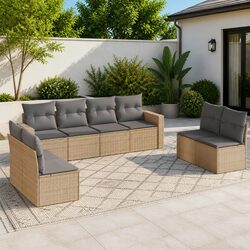Durable 8 Piece Garden Sofa Set in Beige with Cushions