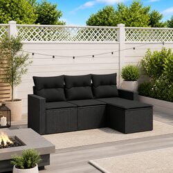 4-Piece Modular Outdoor Sofa Set in Black Rattan