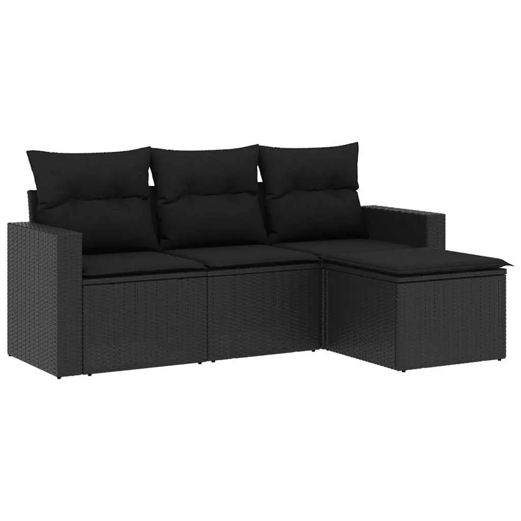 Outdoor Garden Sofa Set 4 Piece Black Poly Rattan Patio Furniture