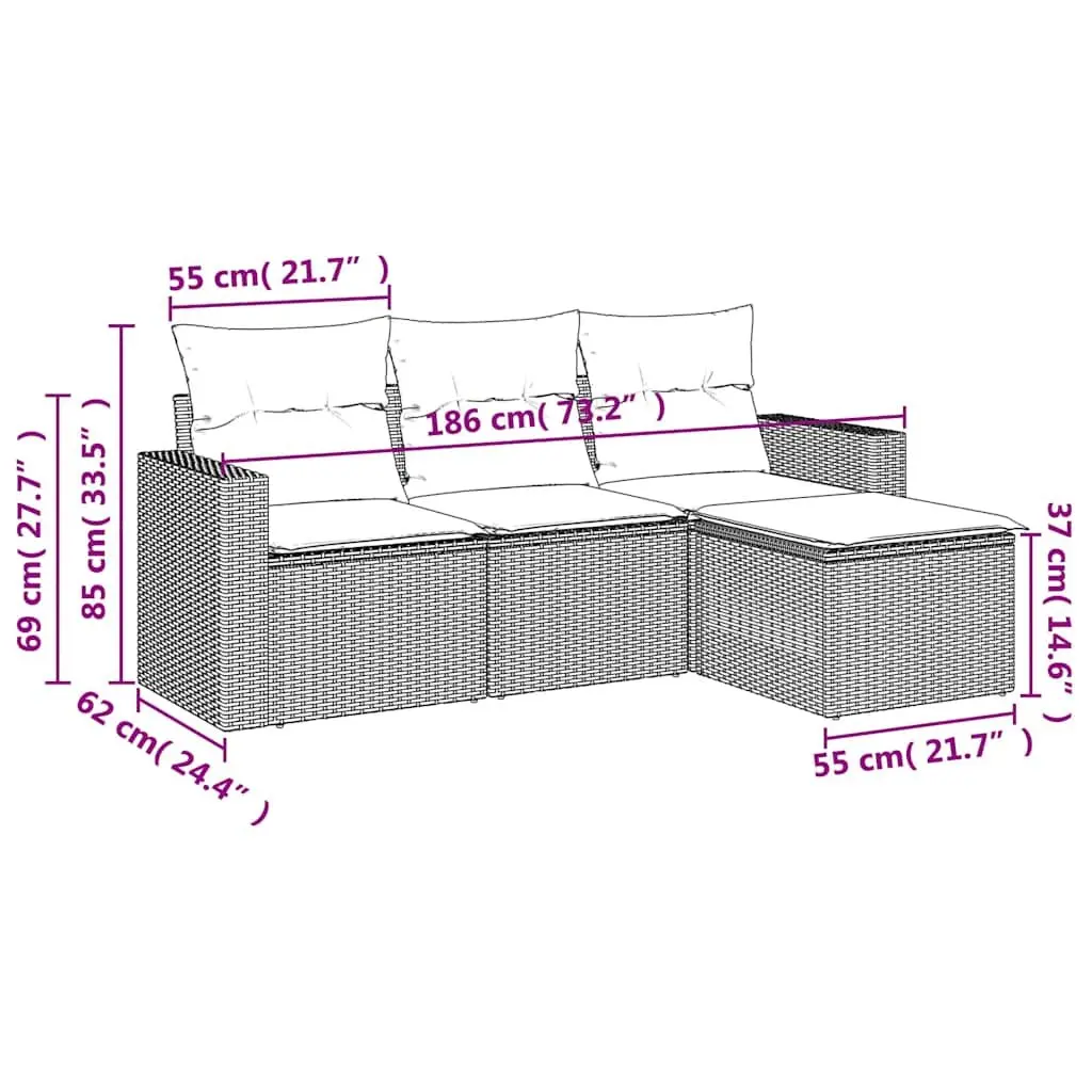 Outdoor Garden Sofa Set 4 Piece Black Poly Rattan Patio Furniture