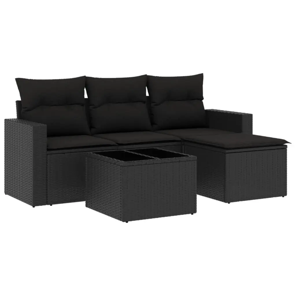 Outdoor Garden Sofa Set 5 Piece Black Poly Rattan Furniture for Patio