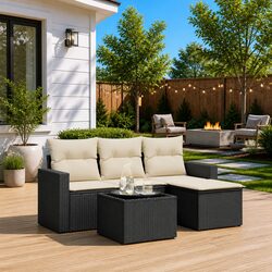 5-Piece Garden Sofa Set with Cushions and Glass Tabletop