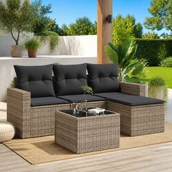 5 Piece Grey Poly Rattan Outdoor Sofa Set Specifications