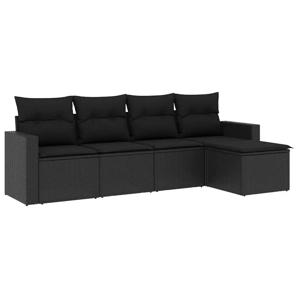 5 Piece Garden Sofa Set Outdoor Furniture Black Poly Rattan with Cushions