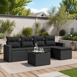6 Piece Modular Outdoor Sofa Set with Black Cushions