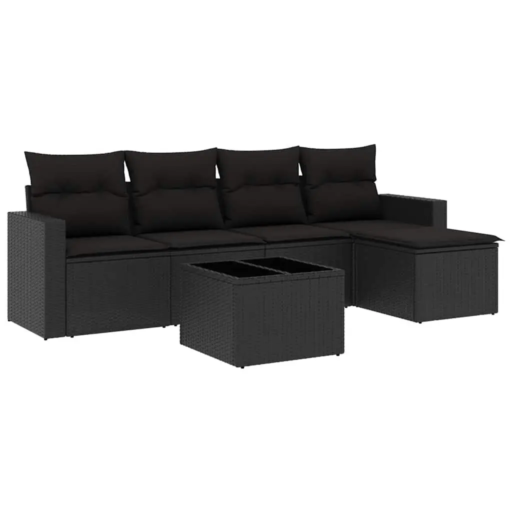 6 Piece Modular Outdoor Sofa Set with Black Cushions