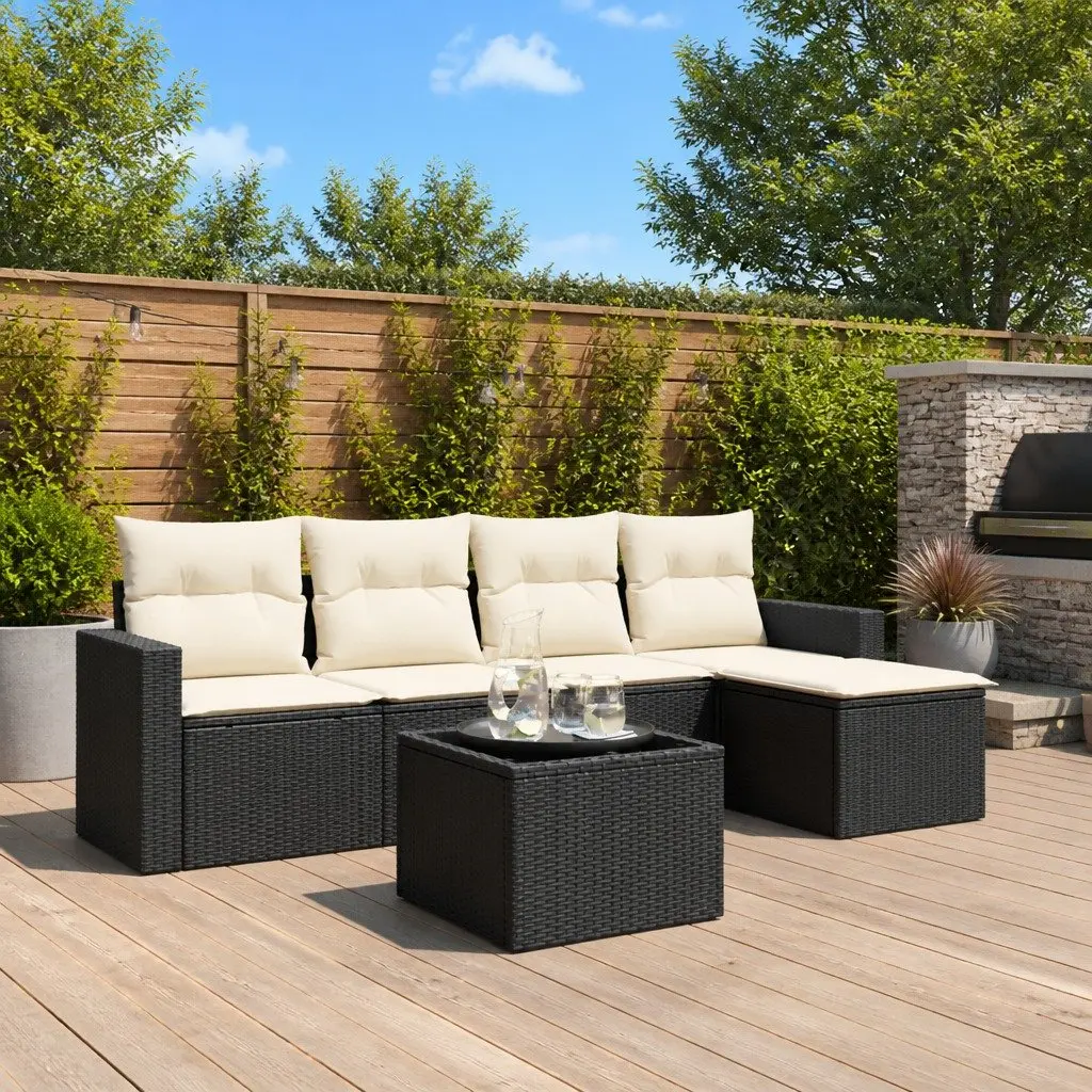 Garden Sofa Set Outdoor Furniture 6 Piece Black Rattan Patio Seating