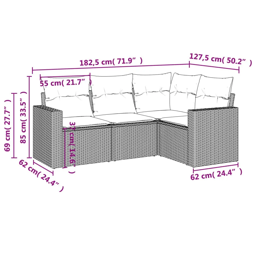 4 Piece Garden Sofa Set Outdoor Furniture Patio Black