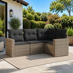 4 Piece Garden Sofa Set Grey Poly Rattan Outdoor Furniture Patio Seating with