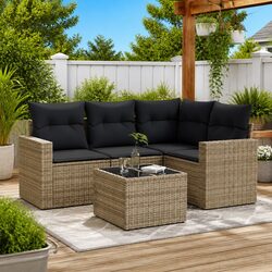 Garden Sofa Set 5 Piece Outdoor Furniture Grey Poly Rattan Patio Seating