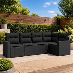 Outdoor Garden Sofa Set 5 Piece Poly Rattan Patio Furniture with Cushions Black