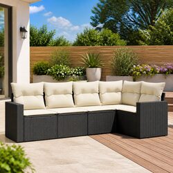 5 Piece Modular Garden Sofa Set in Black with Cushions