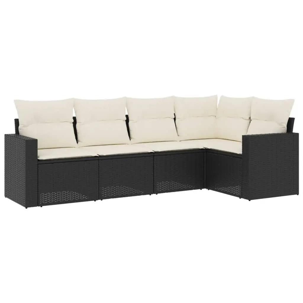 5 Piece Modular Garden Sofa Set in Black with Cushions