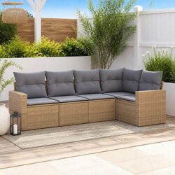 5-Piece Garden Sofa Set Specifications: PE Rattan, Cushions