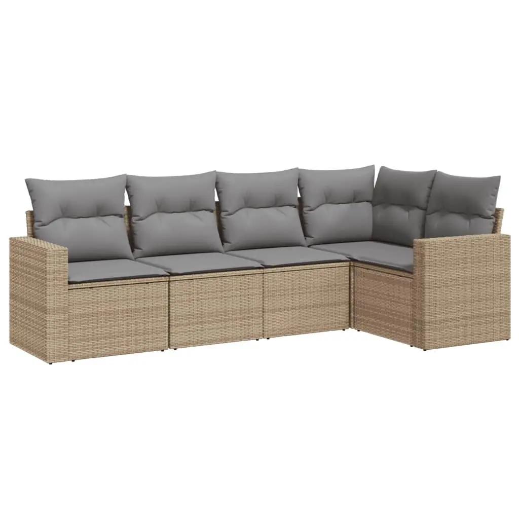 5 Piece Garden Sofa Set Outdoor Patio Furniture with Cushions Beige Rattan