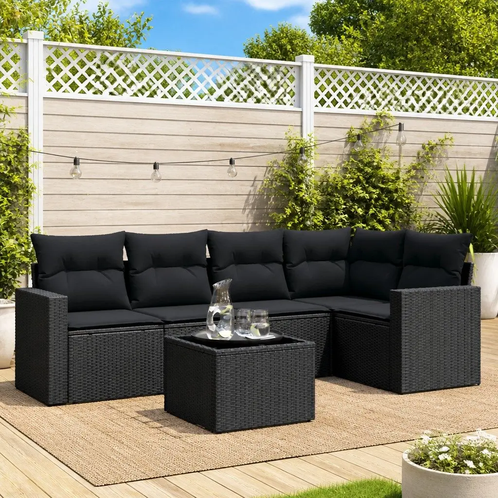 6 Piece Outdoor Garden Sofa Set Black Poly Rattan Furniture Patio